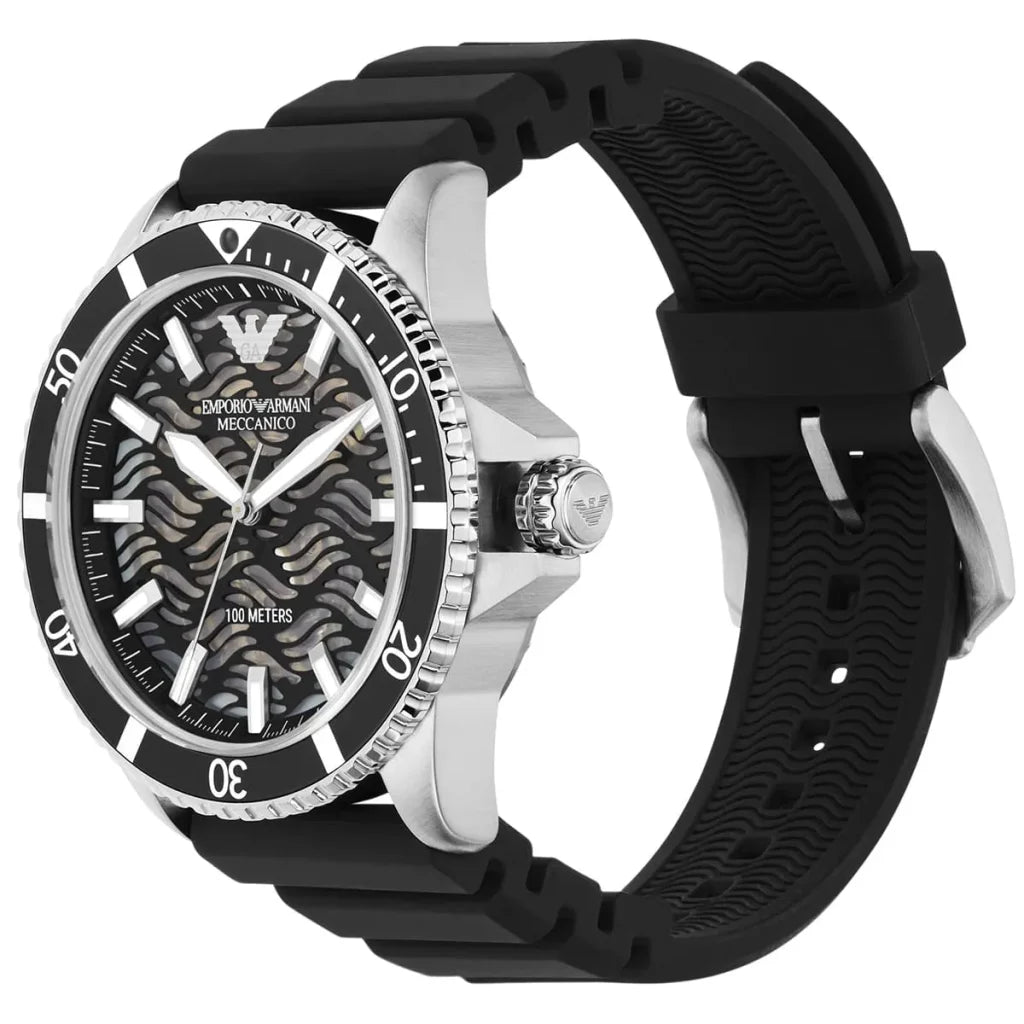 Emporio Armani Men’s Automatic Black Silicone Strap Black Dial 42mm Watch AR60062