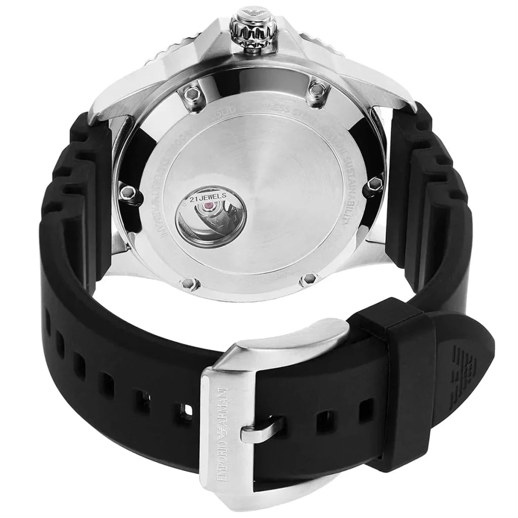 Emporio Armani Men’s Automatic Black Silicone Strap Black Dial 42mm Watch AR60062
