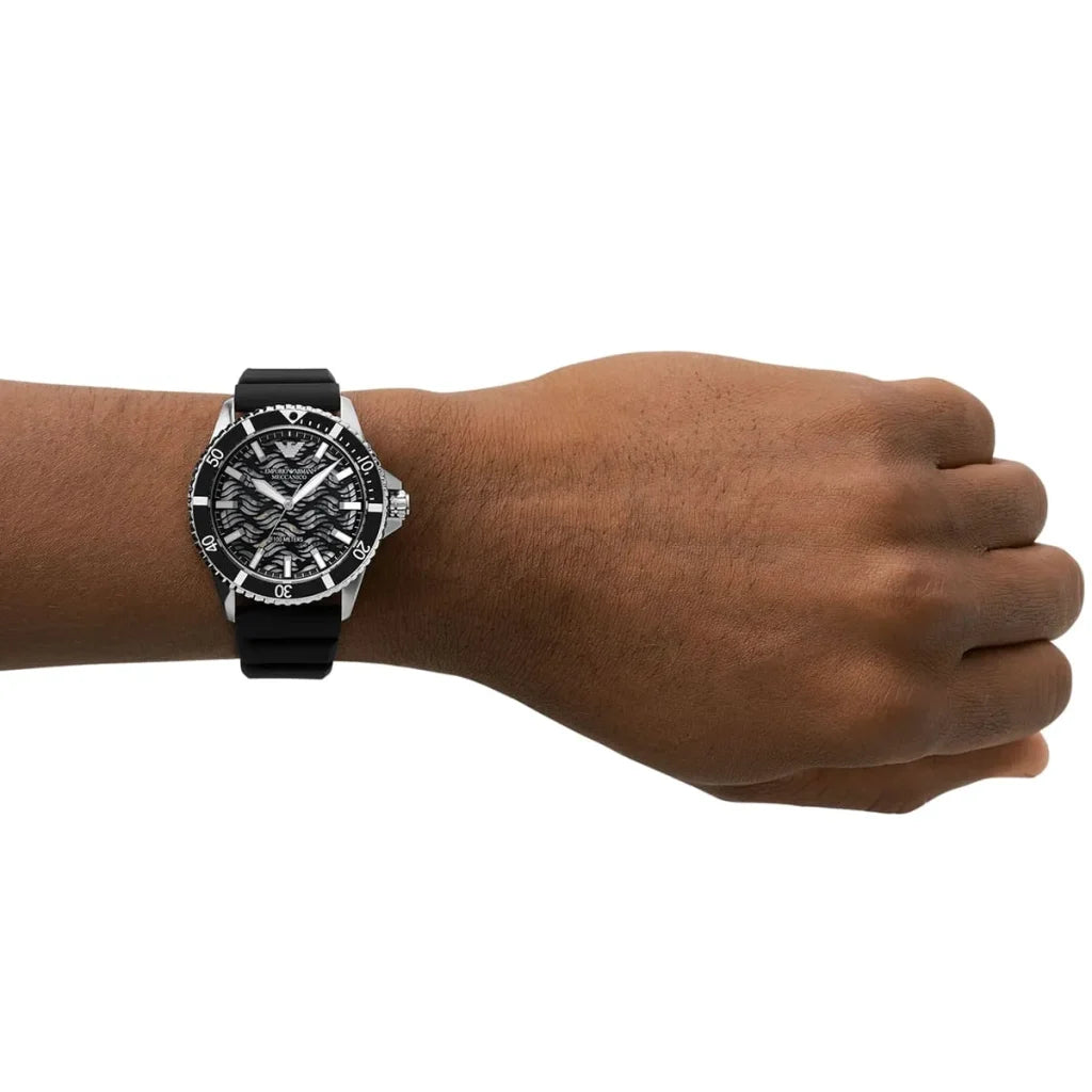 Emporio Armani Men’s Automatic Black Silicone Strap Black Dial 42mm Watch AR60062