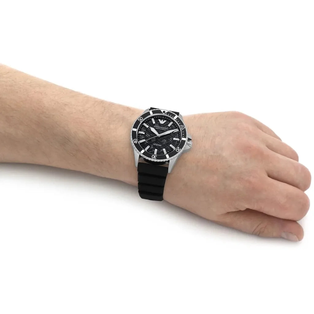Emporio Armani Men’s Automatic Black Silicone Strap Black Dial 42mm Watch AR60062