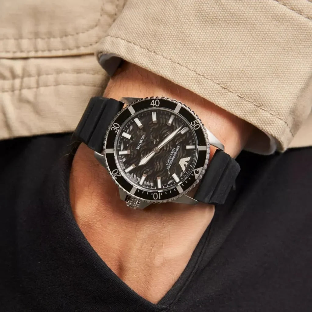 Emporio Armani Men’s Automatic Black Silicone Strap Black Dial 42mm Watch AR60062