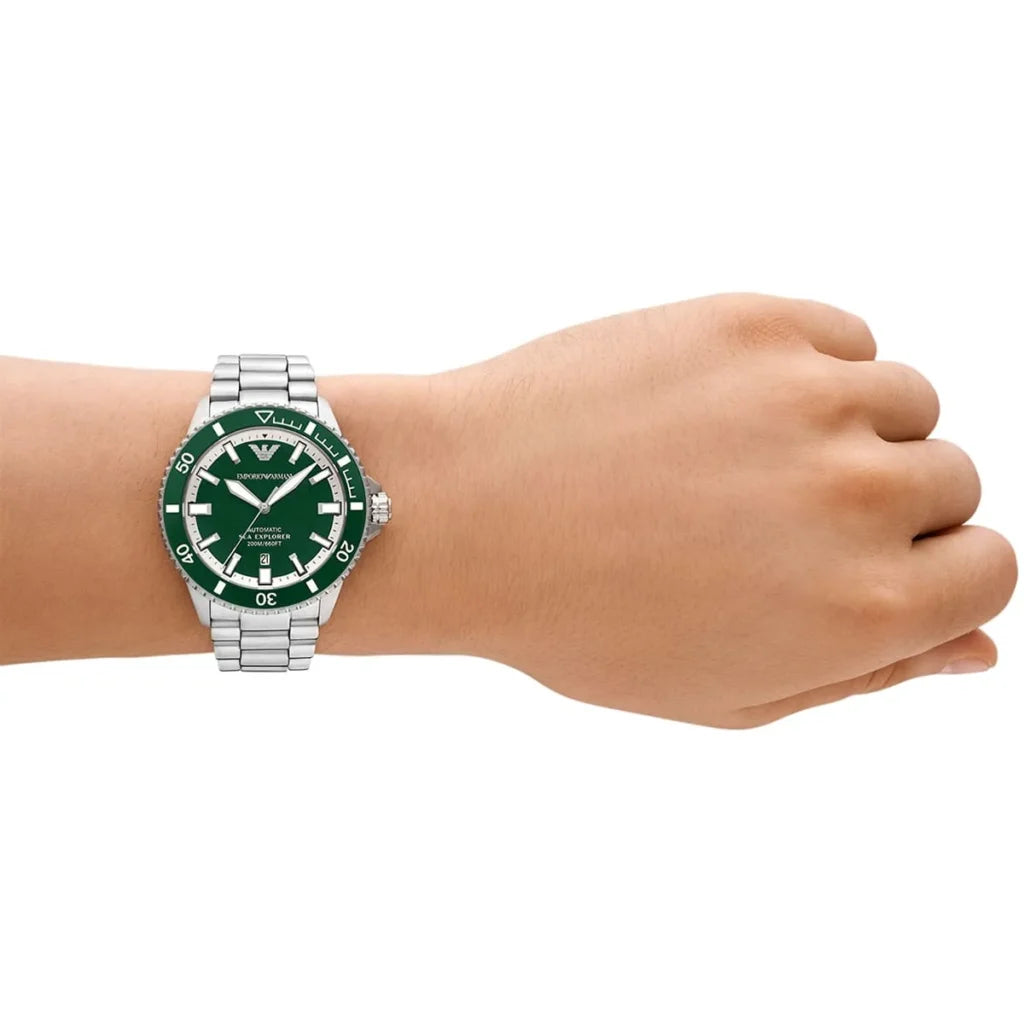 Emporio Armani Men’s Automatic Silver Stainless Steel Green Dial 42mm Watch AR60080