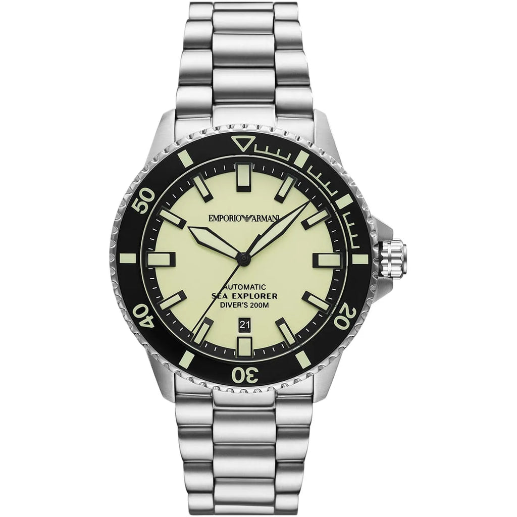 Emporio Armani Men’s Automatic Silver Stainless Steel Yellow Dial 42mm Watch AR60083