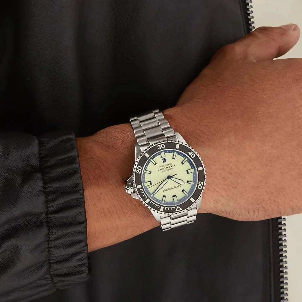 Emporio Armani Men’s Automatic Silver Stainless Steel Yellow Dial 42mm Watch AR60083