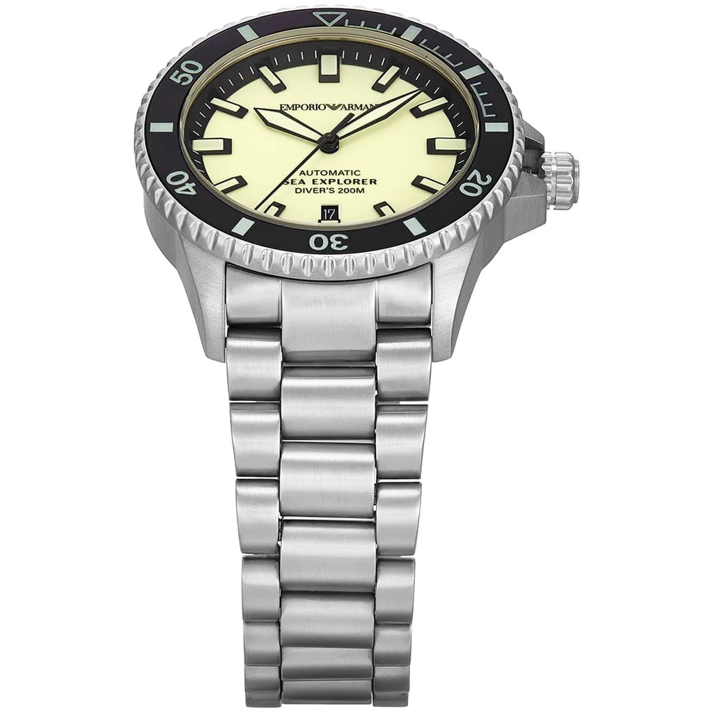 Emporio Armani Men’s Automatic Silver Stainless Steel Yellow Dial 42mm Watch AR60083