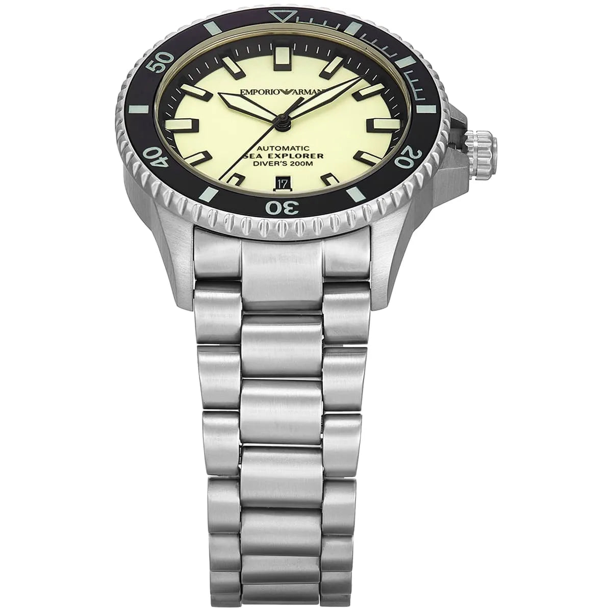 Emporio Armani Men’s Automatic Silver Stainless Steel Yellow Dial 42mm Watch AR60083
