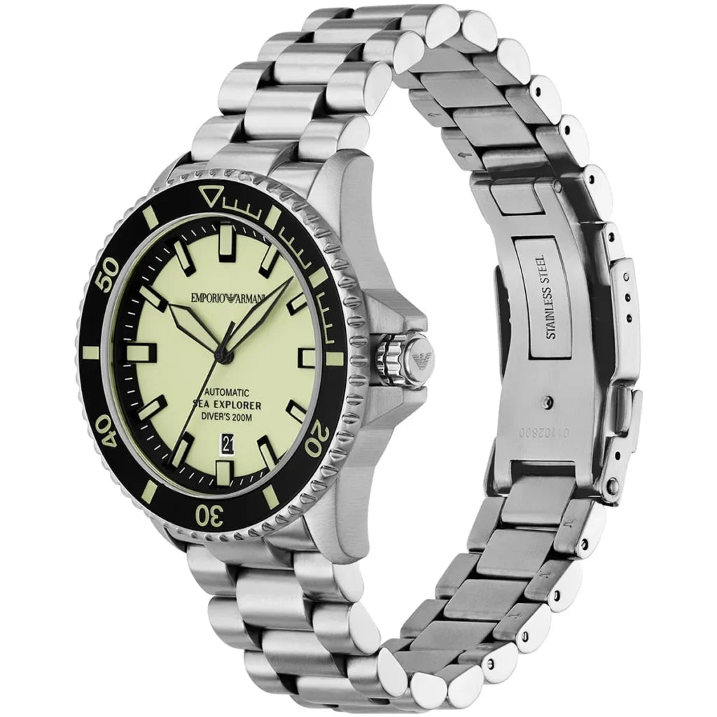 Emporio Armani Men’s Automatic Silver Stainless Steel Yellow Dial 42mm Watch AR60083