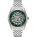 Emporio Armani Men’s Automatic Silver Stainless Steel Green Skeleton Dial 43mm Watch AR60091