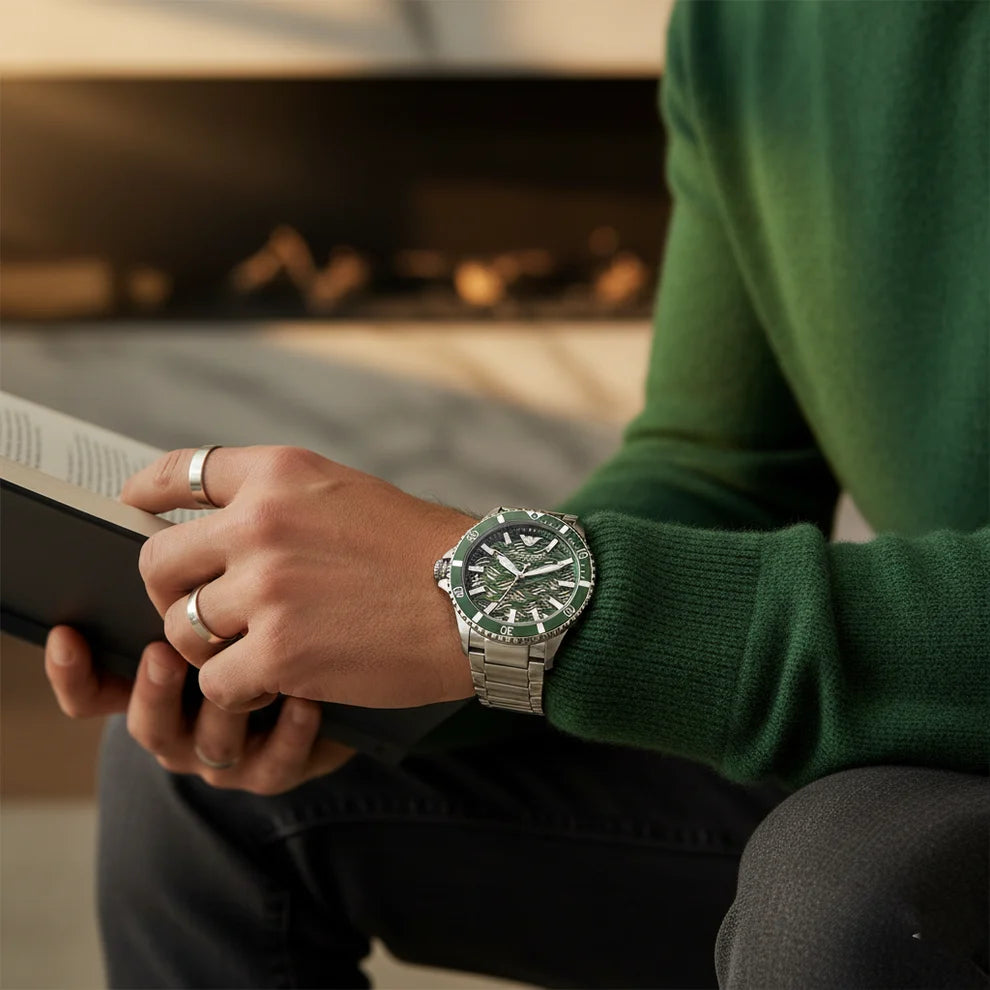 Emporio Armani Men’s Automatic Silver Stainless Steel Green Dial 42mm Watch AR60061
