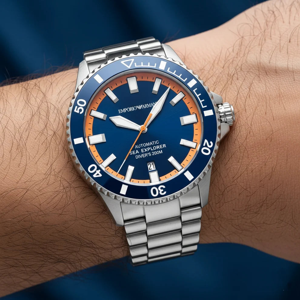 Emporio Armani Men’s Automatic Silver Stainless Steel Blue Dial 42mm Watch AR60090
