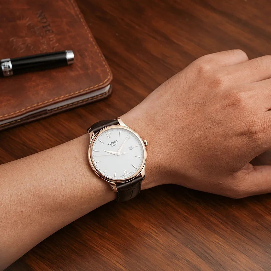TISSOT Men’s Swiss Made Quartz Brown Leather Strap White Dial 42mm Watch T063.610.36.037.00