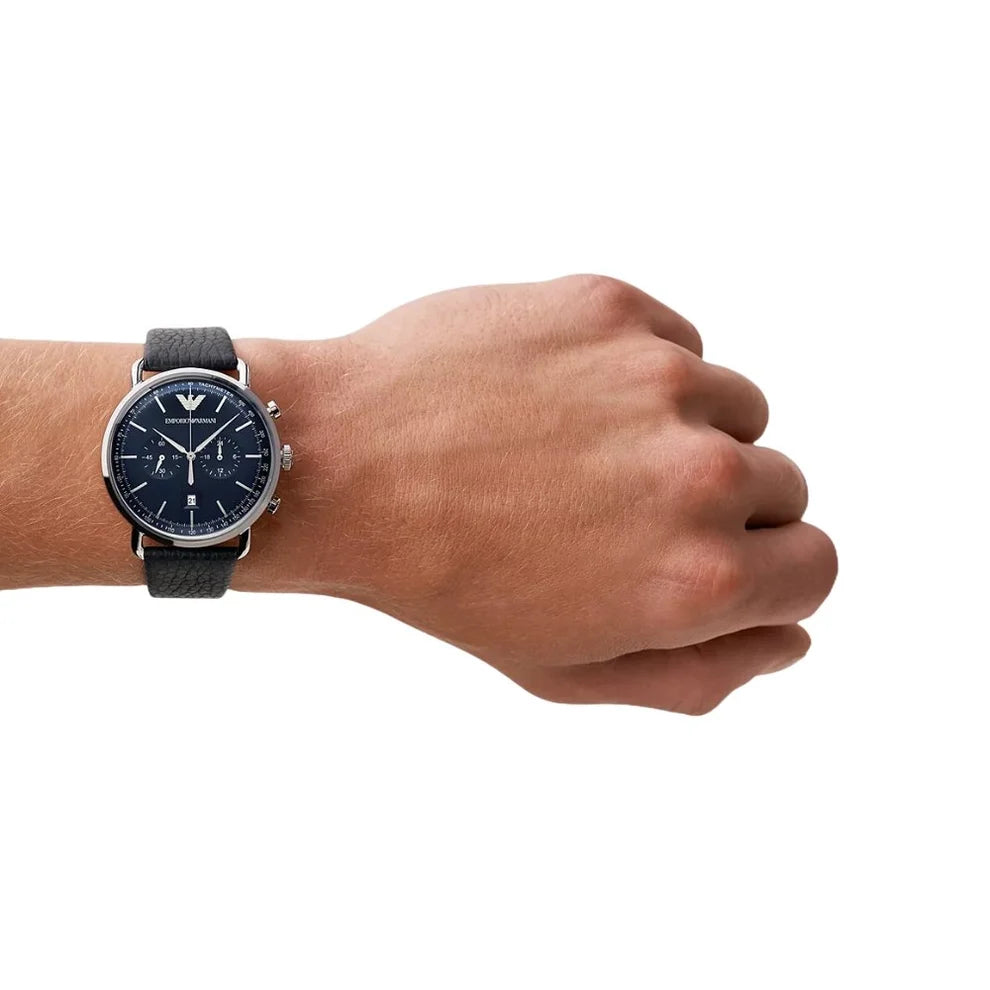 Emporio Armani Men’s Chronograph Quartz Leather Strap Blue Dial 43mm Watch AR11105