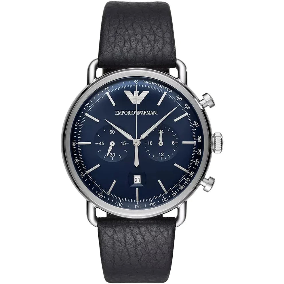 Emporio Armani Men’s Chronograph Quartz Leather Strap Blue Dial 43mm Watch AR11105