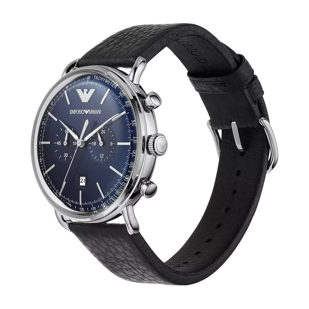 Emporio Armani Men’s Chronograph Quartz Leather Strap Blue Dial 43mm Watch AR11105