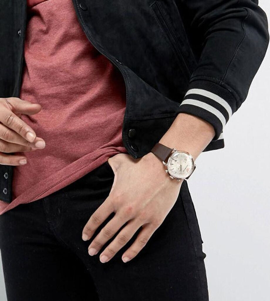 Emporio Armani Men’s Chronograph Quartz Brown Leather Strap Rose Gold Shine Dial 43mm Watch AR11106