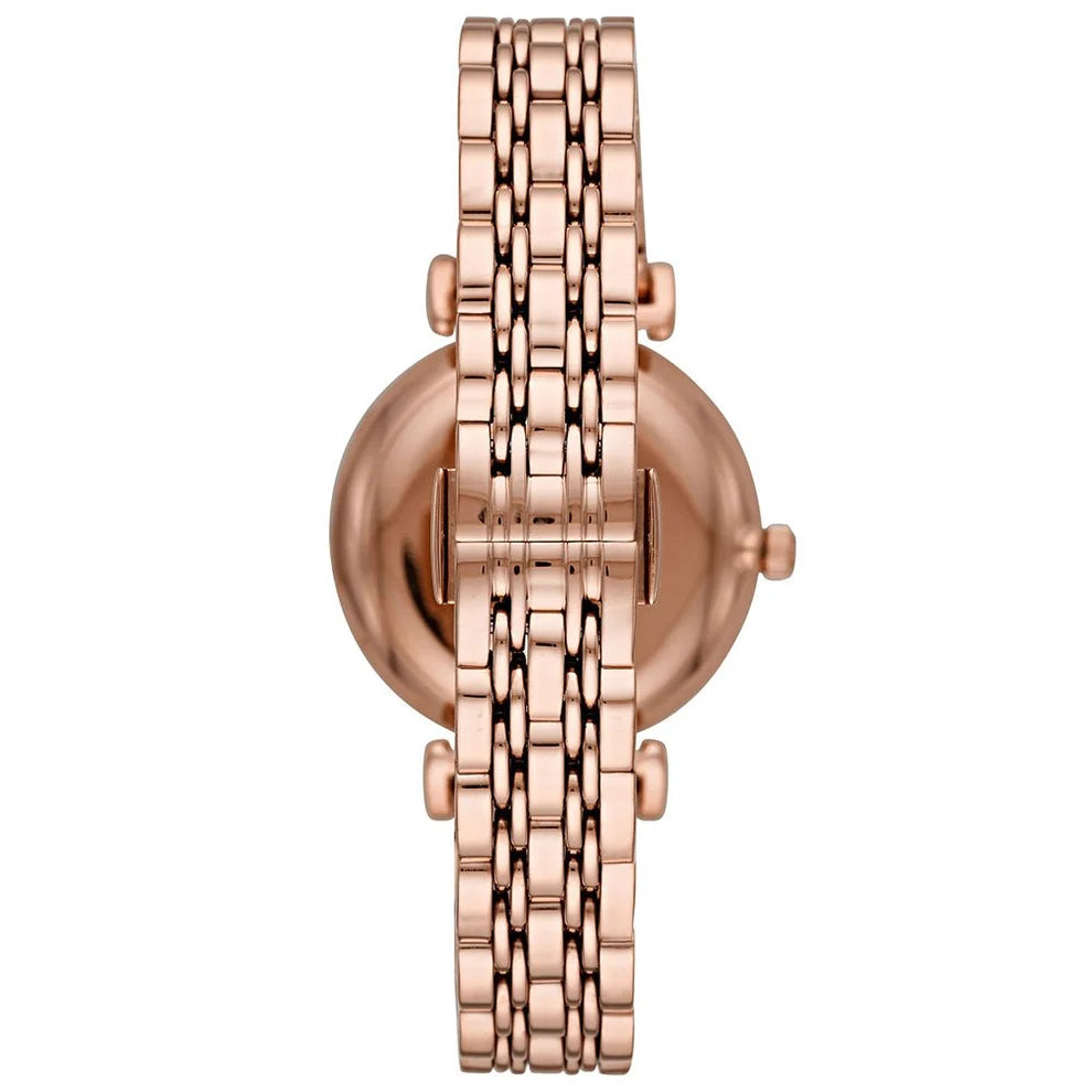 Emporio Armani Women’s Quartz Rose Gold Stainless Steel Silver Crystal Pave Dial 32mm Watch AR11244