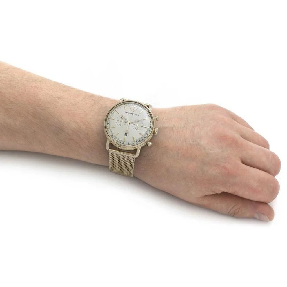 Emporio Armani Men’s Quartz Stainless Steel Beige Dial 43mm Watch AR11315