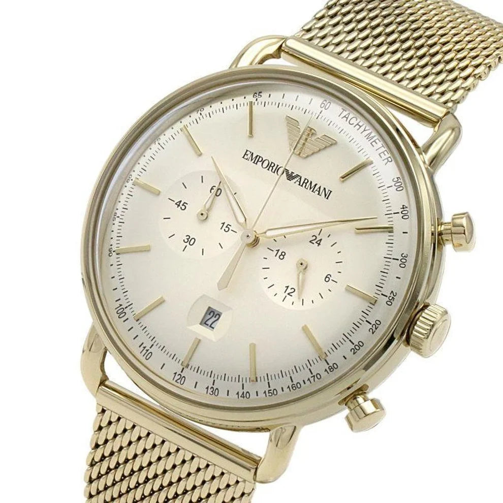 Emporio Armani Men’s Quartz Stainless Steel Beige Dial 43mm Watch AR11315