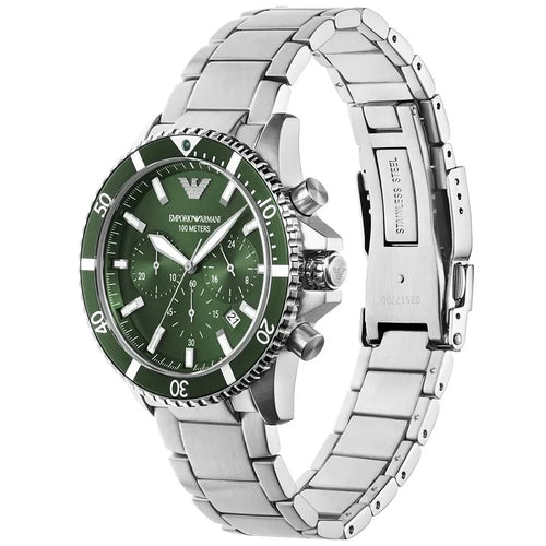 Emporio Armani Men’s Quartz Silver Stainless Steel Green Dial 43mm Watch AR11500
