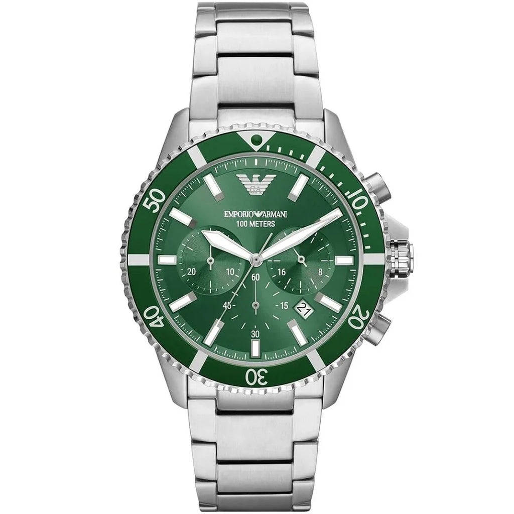 Emporio Armani Men’s Quartz Silver Stainless Steel Green Dial 43mm Watch AR11500