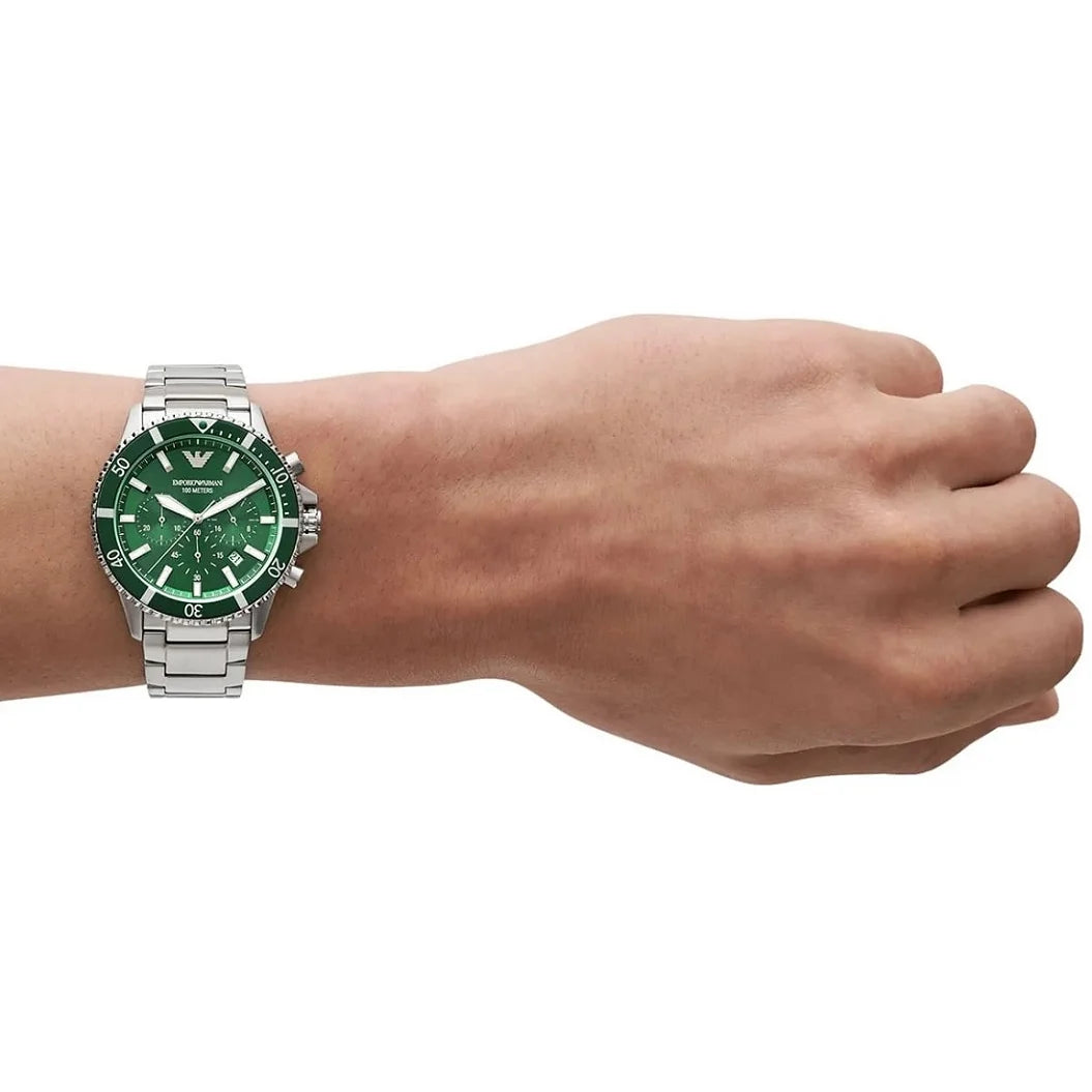 Emporio Armani Men’s Quartz Silver Stainless Steel Green Dial 43mm Watch AR11500