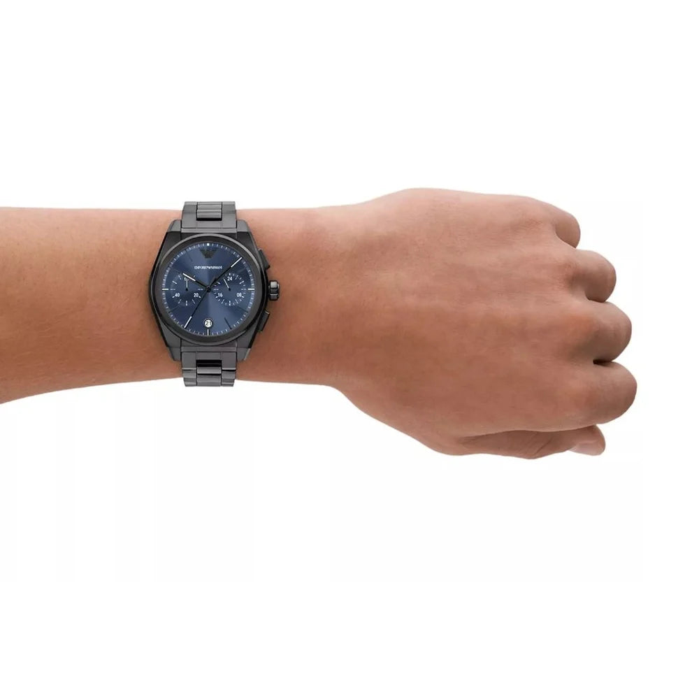 Emporio Armani Men’s Quartz Black Stainless Steel Blue Dial 43mm Watch AR11561