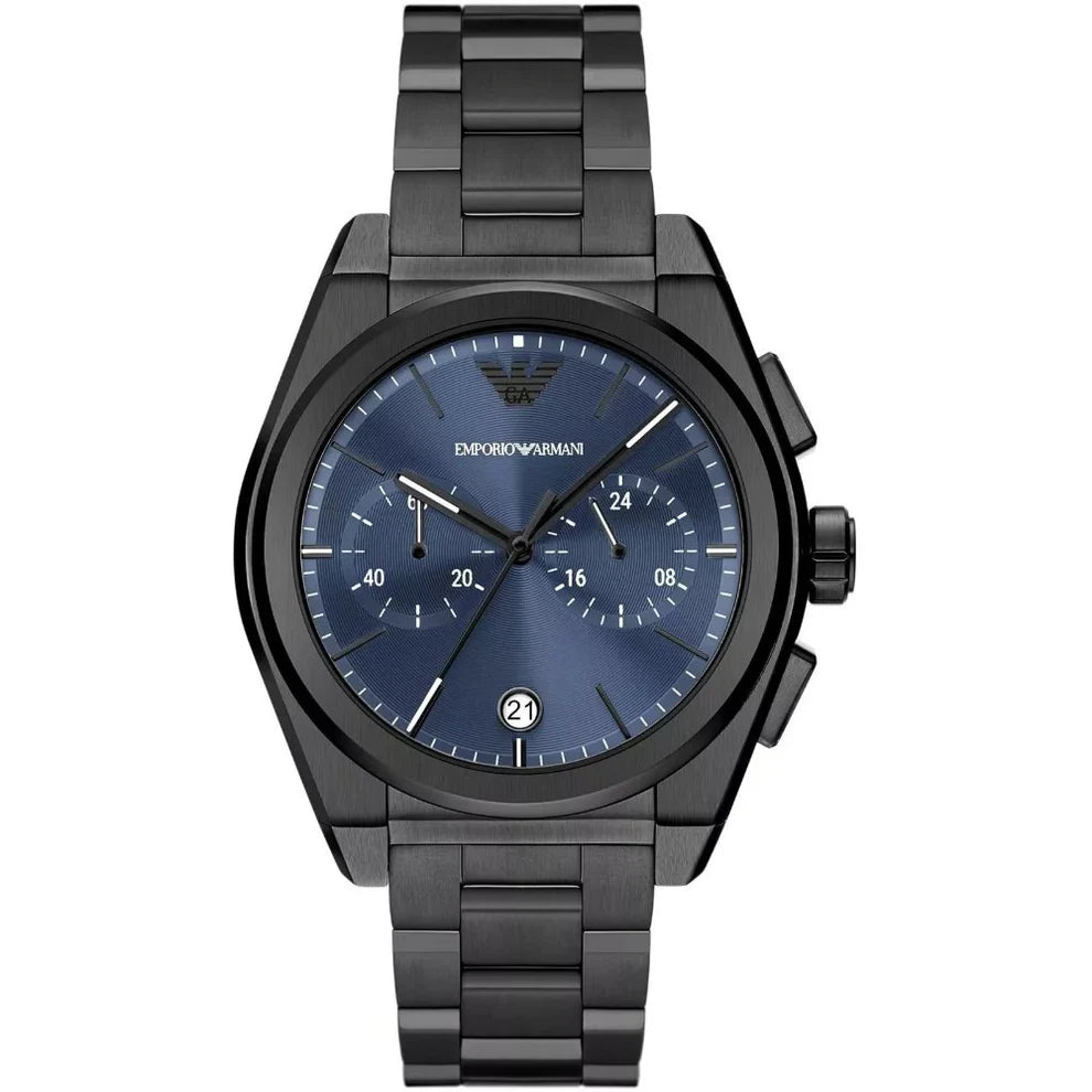 Emporio Armani Men’s Quartz Black Stainless Steel Blue Dial 43mm Watch AR11561