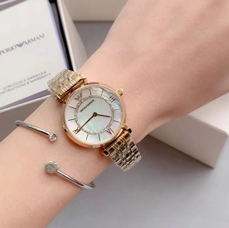 Emporio Armani Women’s Analog Stainless Steel Mother of Pearl Dial 32mm Watch AR1907