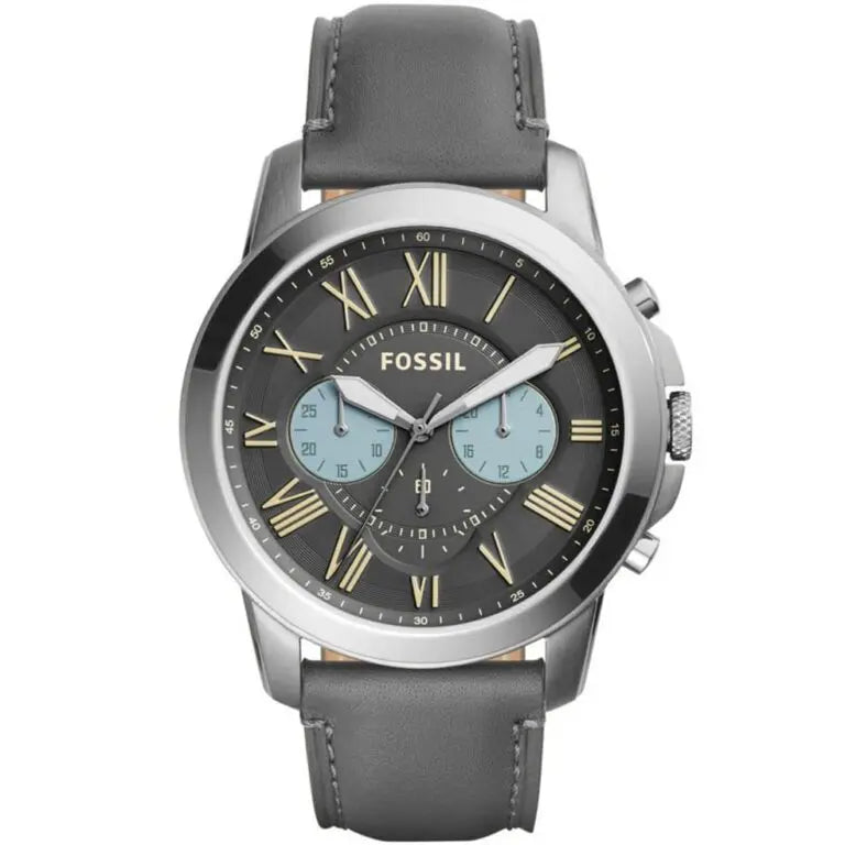 Fossil Men’s Chronograph Quartz Grey Leather Strap Grey Dial 44mm Watch FS5183