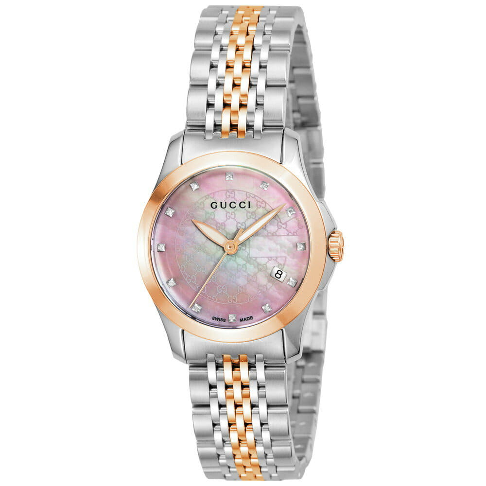 Gucci Women’s Quartz Two Tone Stainless Steel Pink Mother Of Pearl Dial 27mm Watch YA126538