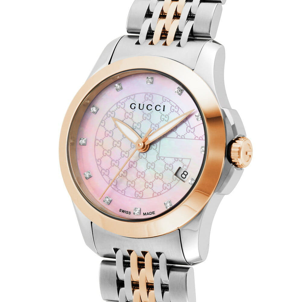 Gucci Women’s Quartz Two Tone Stainless Steel Pink Mother Of Pearl Dial 27mm Watch YA126538