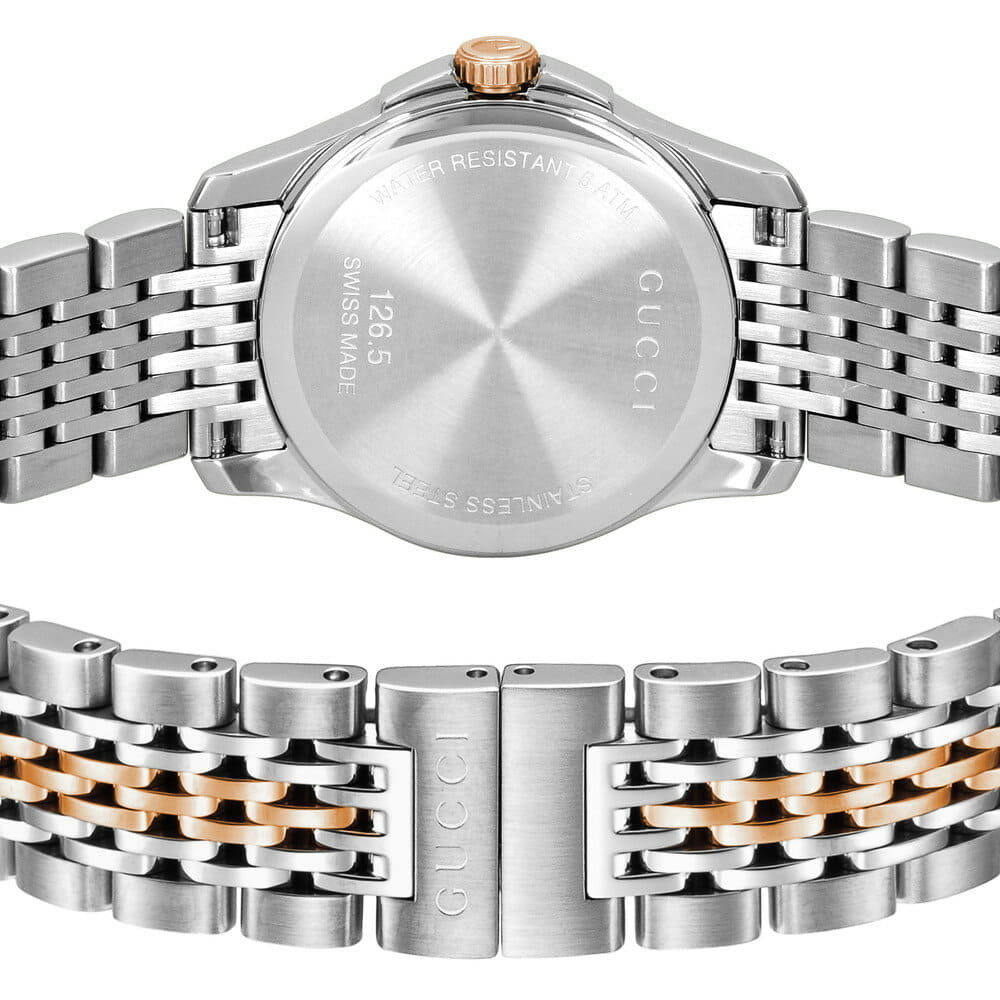 Gucci Women’s Quartz Two Tone Stainless Steel Pink Mother Of Pearl Dial 27mm Watch YA126538