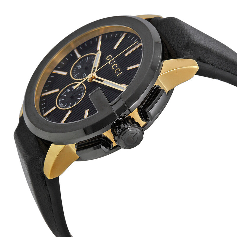 Gucci Men’s Swiss Made Quartz Leather Strap Black Dial 44mm Watch YA101203