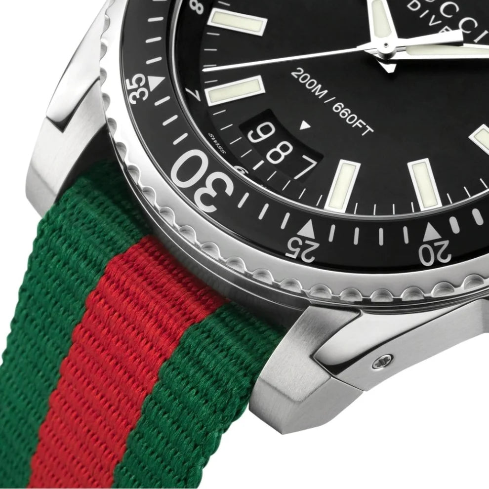 Gucci Men’s Swiss Made Quartz Nylon Strap Black Dial 45mm Watch YA136206