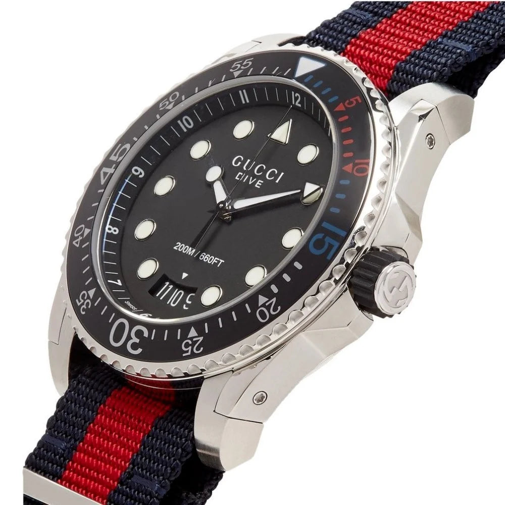 Gucci Men’s Swiss Made Quartz Nylon Strap Black Dial 45mm Watch YA136210