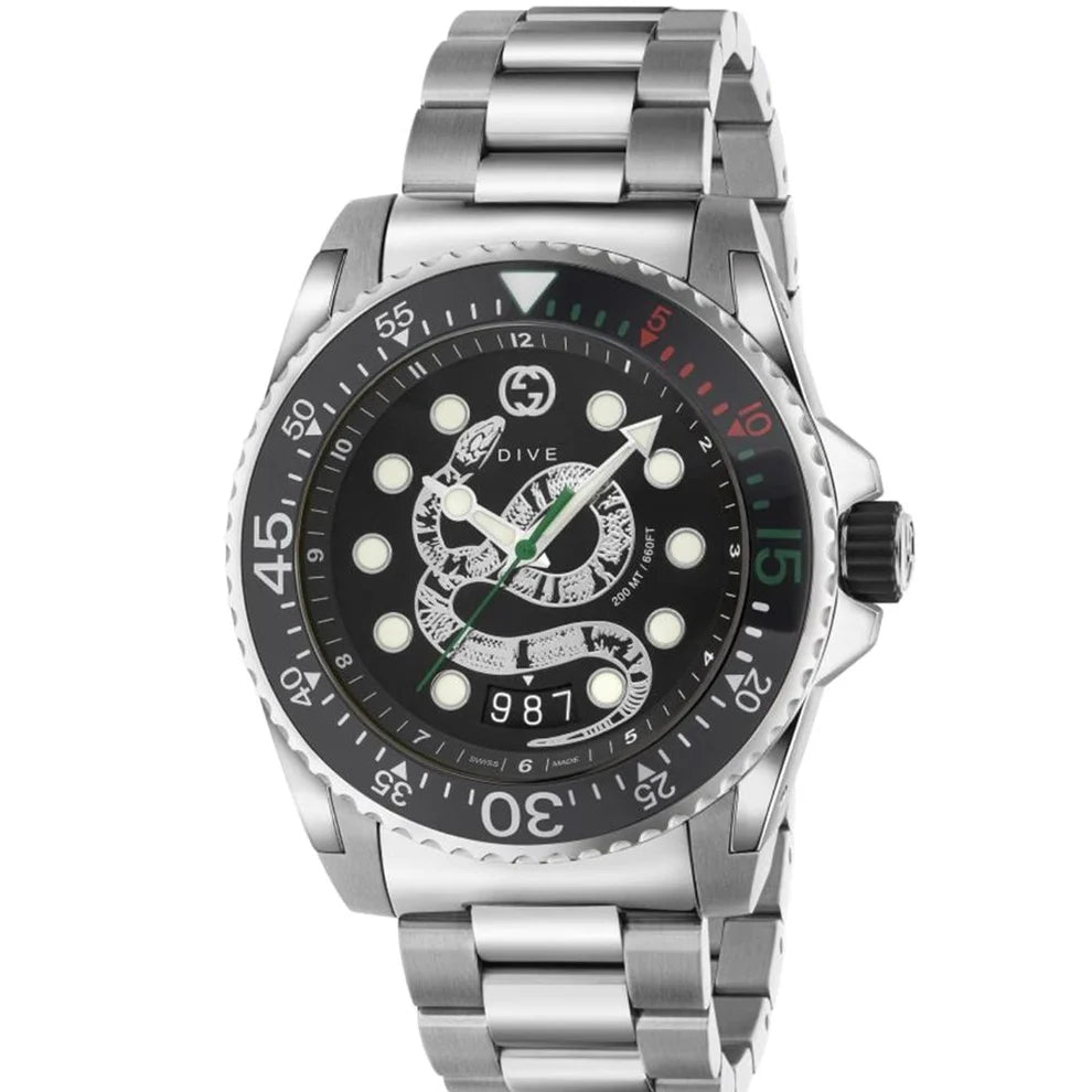 Gucci Men’s Swiss Made Quartz Stainless Steel Black Dial 45mm Watch YA136218