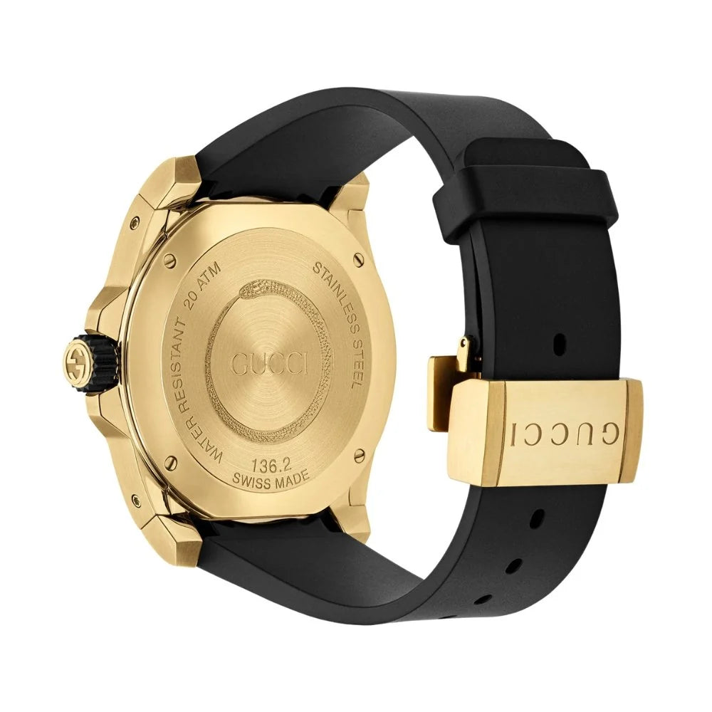 Gucci Men’s Swiss Made Quartz Silicone Strap Black Dial 45mm Watch YA136219