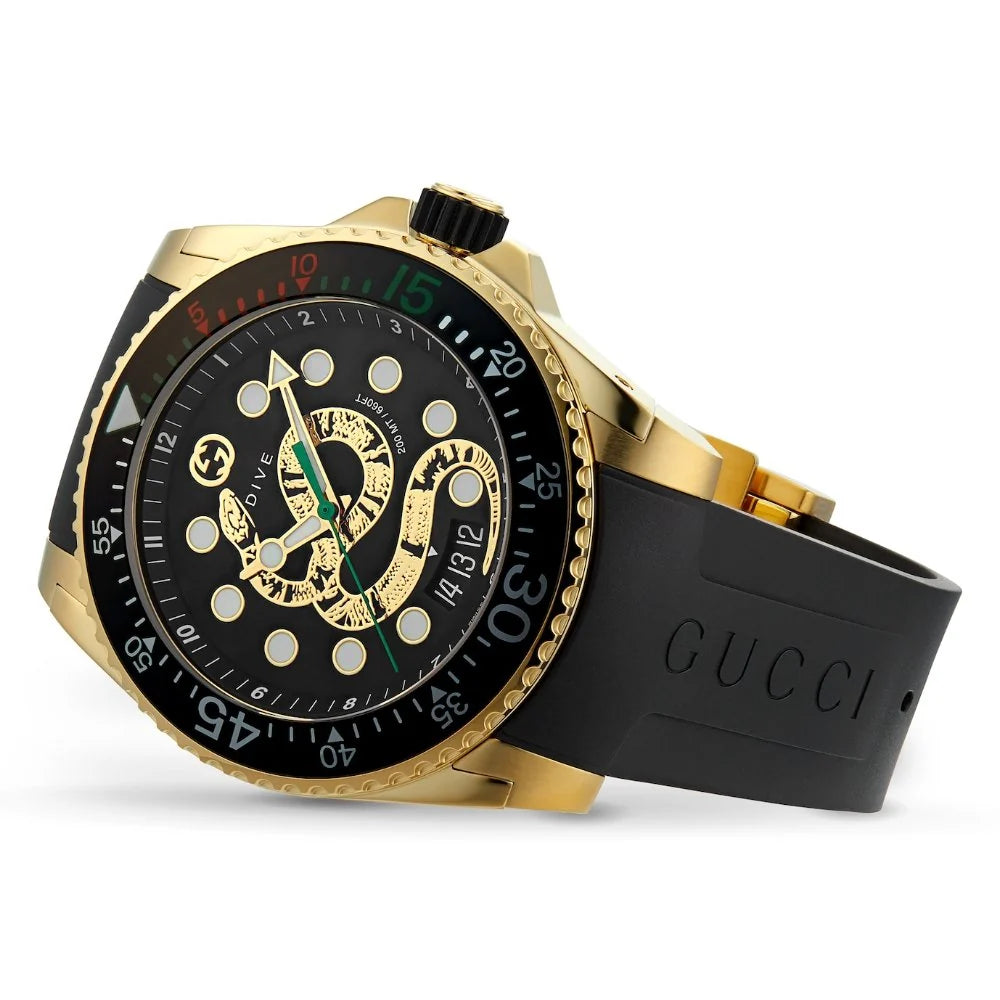 Gucci Men’s Swiss Made Quartz Silicone Strap Black Dial 45mm Watch YA136219