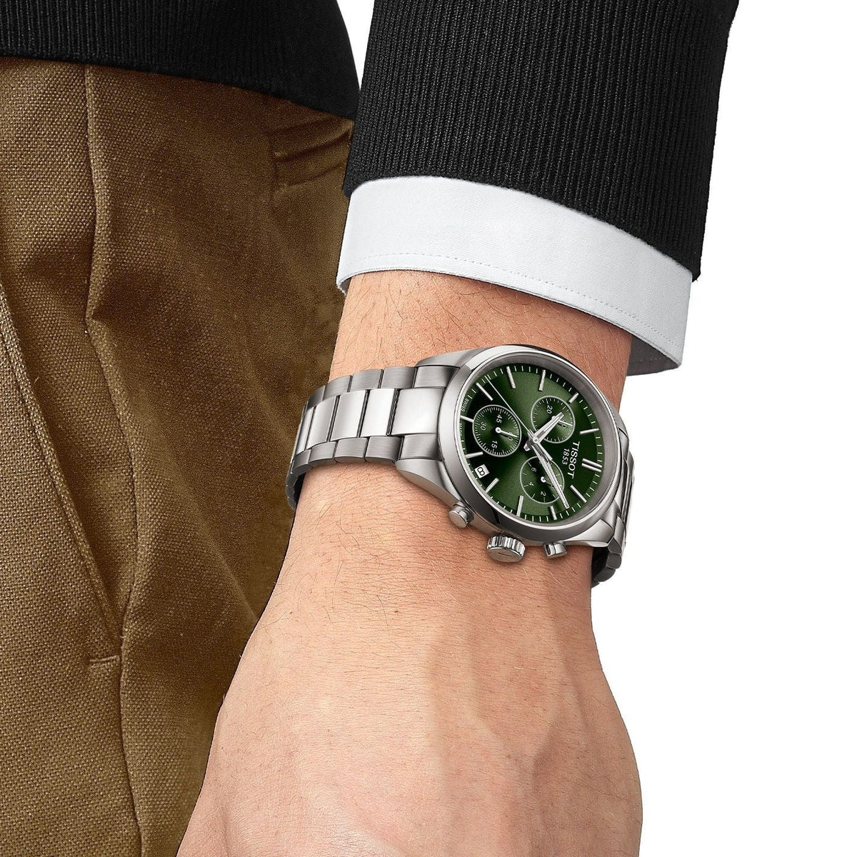 TISSOT Men’s Quartz Swiss Made Silver Stainless Steel Green Dial 40mm Watch T150.417.11.091.00
