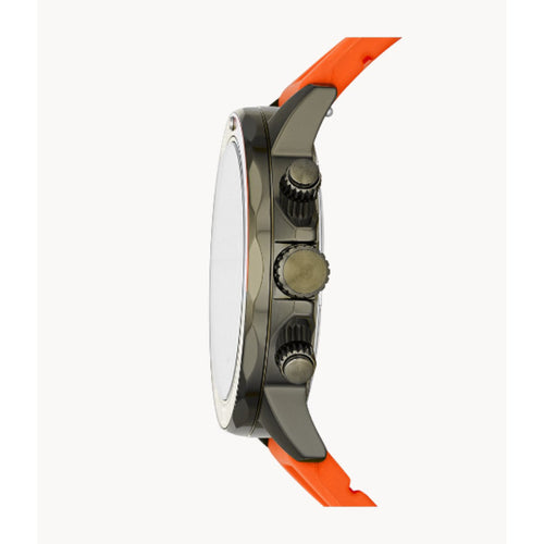 Fossil Men’s Chronograph Quartz Orange Silicone Strap Green Dial 45mm Watch BQ2500