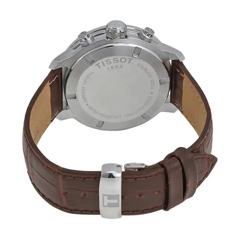 TISSOT PRC 200 Chronograph Men’s Quartz Swiss Made Brown Leather Strap Silver Dial 42mm Watch T055.417.16.037.00
