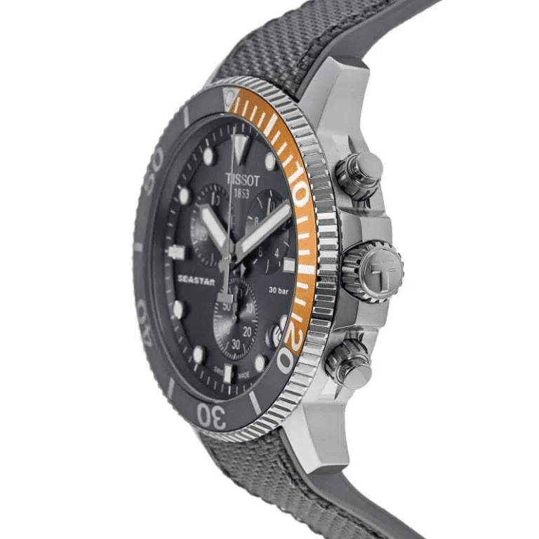 TISSOT Seastar 1000 Men’s Chronograph Quartz Swiss Made Grey Textile Strap Grey Dial 45mm Watch T120.417.17.081.01