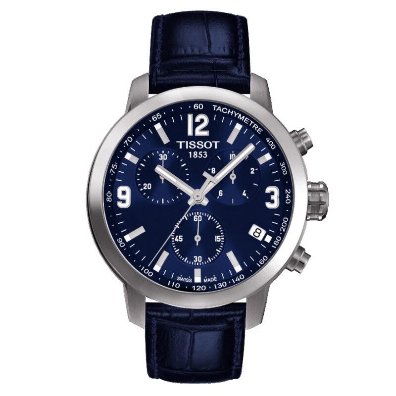 TISSOT PRC 200 Chronograph Men’s Quartz Swiss Made Blue Leather Strap Blue Dial 42mm Watch T055.417.16.047.00