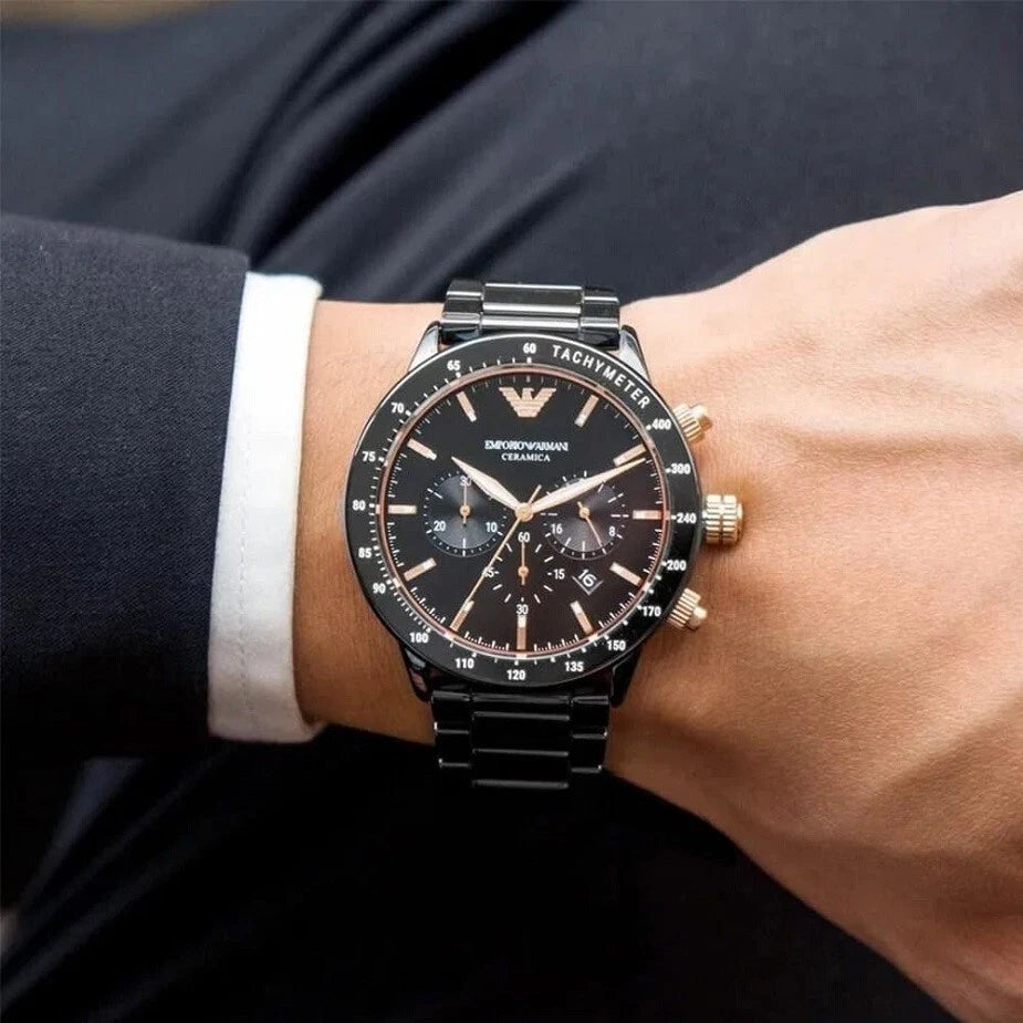 Emporio Armani Men’s Quartz Black Ceramic Black Dial 43mm Watch AR70002