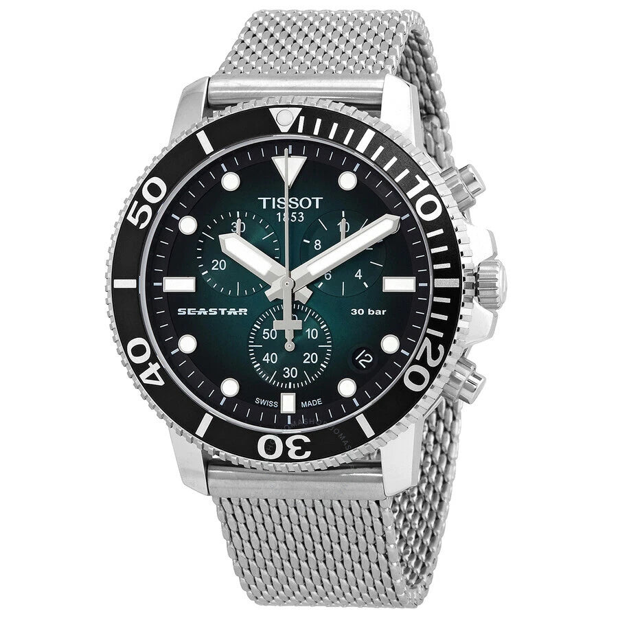 TISSOT Seastar 1000 Men’s Chronograph Quartz Swiss Made Stainless Steel Green Gradient Dial 45mm Watch T120.417.11.091.00