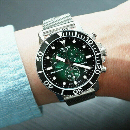 TISSOT Seastar 1000 Men’s Chronograph Quartz Swiss Made Stainless Steel Green Gradient Dial 45mm Watch T120.417.11.091.00