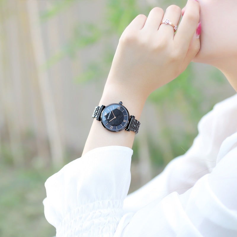 Emporio Armani Women’s Analog Stainless Steel Black Dial 32mm Watch AR11245