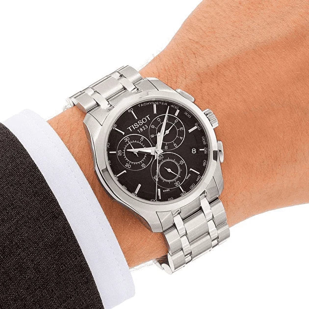 TISSOT Men’s Couturier Chronograph Quartz Swiss Made Stainless Steel Black Dial 41mm Watch T035.617.11.051.00
