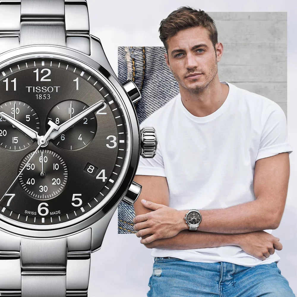 TISSOT Men’s Quartz Swiss-Made Silver Stainless Steel Black Dial 45mm Watch T116.617.11.057.01