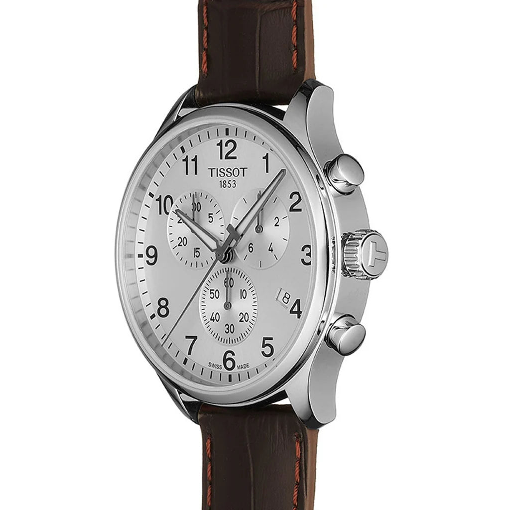TISSOT Men’s Swiss Made Quartz Brown Leather Strap Silver Dial 45mm Watch T116.617.16.037.00